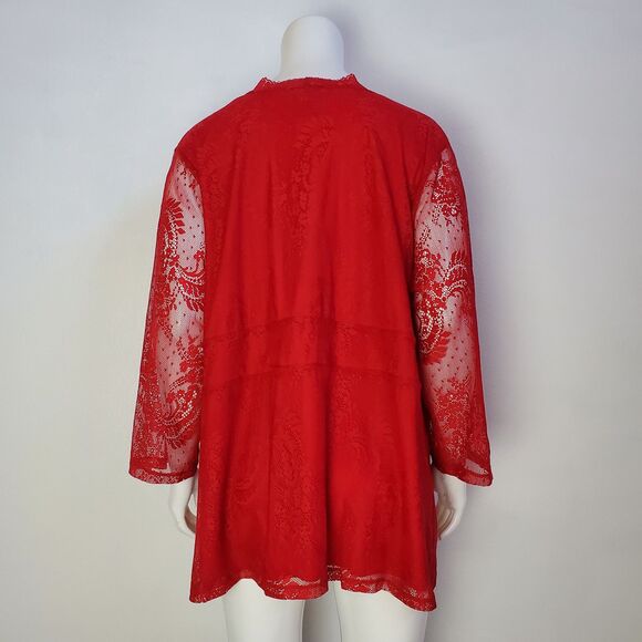 Vintage Y2K Lane Bryant Plus Size Red Lace Blouse - Picture 5 of 8